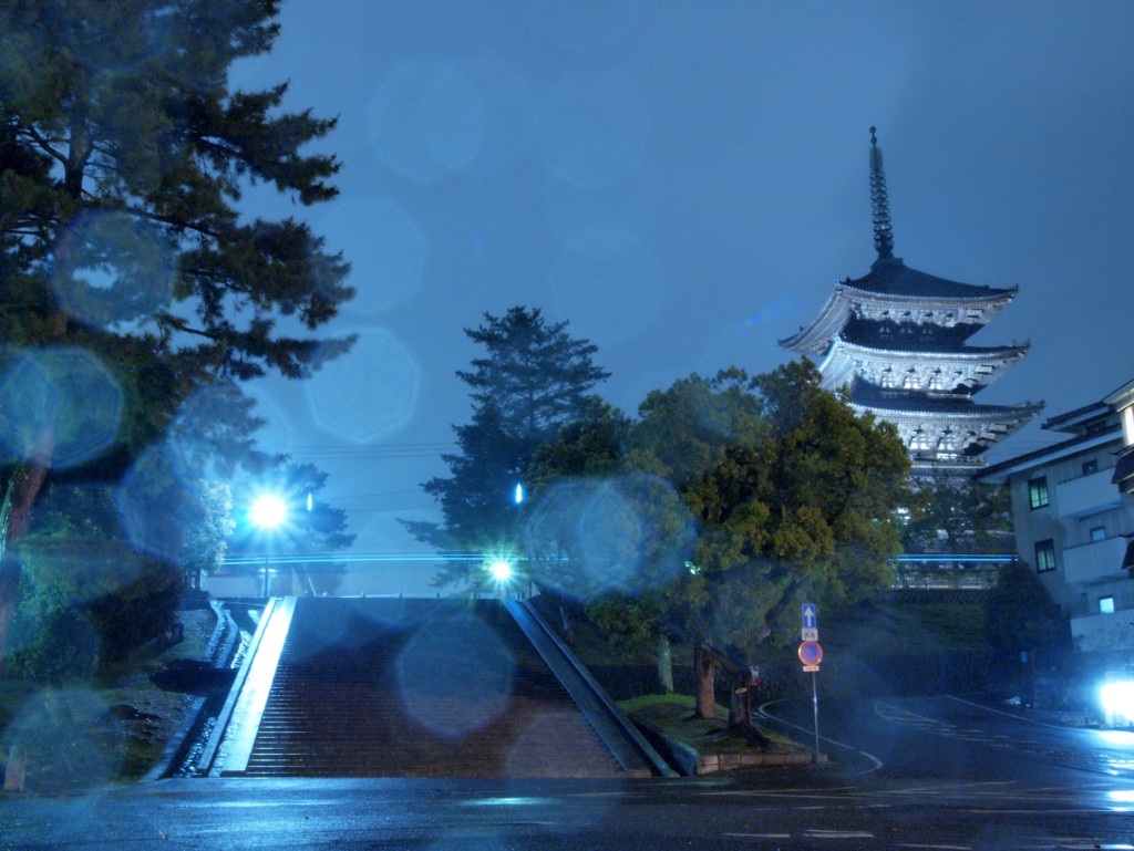 奈良　nara 三五夜　桜　さくら　花見　夜桜　茶道　茶の湯　野点　野立て　抹茶　春　春の小川　JR奈良駅　徒歩　2分　三網田　茶道教室　表千家　興福寺　五重塔　夜景　奈良夜景　五十二段　名所　名所旧跡
